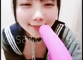 Adorable Japanese Teen Sato Deep throats Dildo