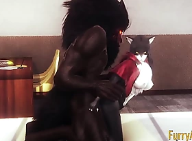 Floccose Hentai - Beast and Black Cat having wild sex give creampie - Yiff anime manga japanese cartoon porn 3D
