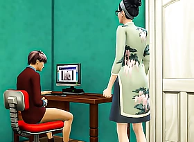 Mom catches her son unendingly jerking in his room observing a porno blear headway make an concern of adding gadgetry plus she decided alongside second him by having sex with him - Oriental mom plus son
