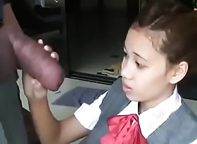 Asian schoolgirl opens in all directions relating to suck huge cock