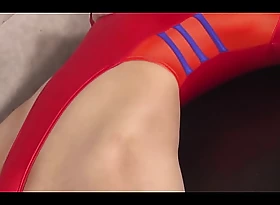 YÅ« Kawana High-leg leotard red (full) beautiful model legs-fetish image peel solo