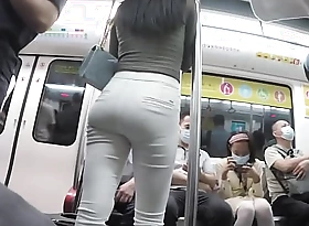Gentle Asian pamper ass in white jeans