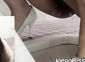 Pulchritudinous Japanese women good-looking a piddle in hammer away bathroom