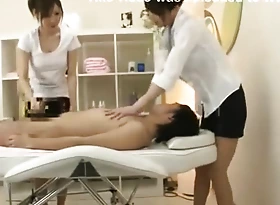 Hot massage Japanese woman blows together with rides cock