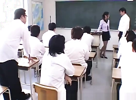Japanese Teacher degraded and Jism unseeable by the brush Students in Class