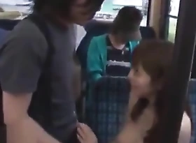 Japanese busty Milf has lovemaking on public bus