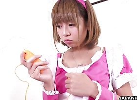 Japanese maid Fu Sazanami masturbating with sex toy uncensored.