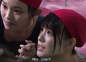 Japanese schoolgirls give swim coach underwater blowjob