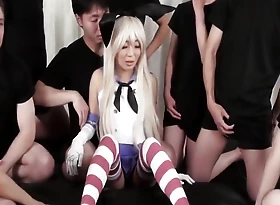 exxtra small japanese cosplay gets a gangbang creampie