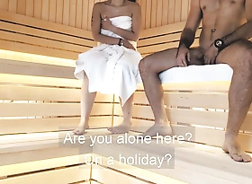 Hot Asian fucked round a sauna by a stranger, cheating on her husband