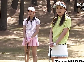 Teen golfer gets her pink bitchy beyond everything chum around with annoy untried