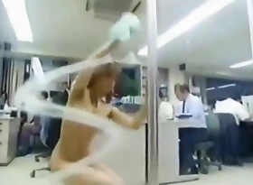 japanese naked girl working in office