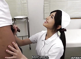 A Japanese nurse Shino Aoi blows a patient's dick in the doctor's place uncensored.