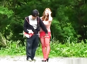 Alluring hot mature Asian chick enjoys vibrators outdoors